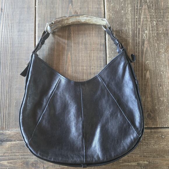 Vintage Yves Saint Laurent Mombasa Shoulder Bag Black Leather Hobo Horn Italy - Picture 1 of 15